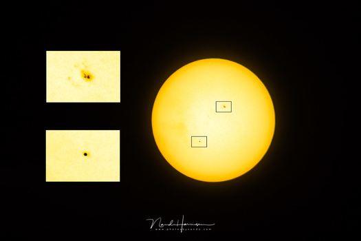 The transit of Mercury on May 9th 2016, shot with the Canon EOS 7D mark II and the EF100-400mm lens, with a 2x teleconverter. I used the Lee Little Stopper and Lee Big Stopper to reduce the brightness. (800mm - ISO200 - f/16 - 1/500sec)
