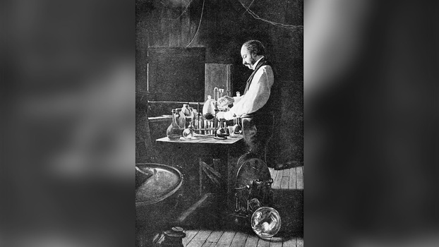 Lord Rayleigh working Lord Rayleigh working in his laboratory