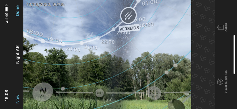 Don't get a nasty surpise on location. Scouting is a good idea and with the Augmented Reality function you can see where the radiant of the meteor shower will be.