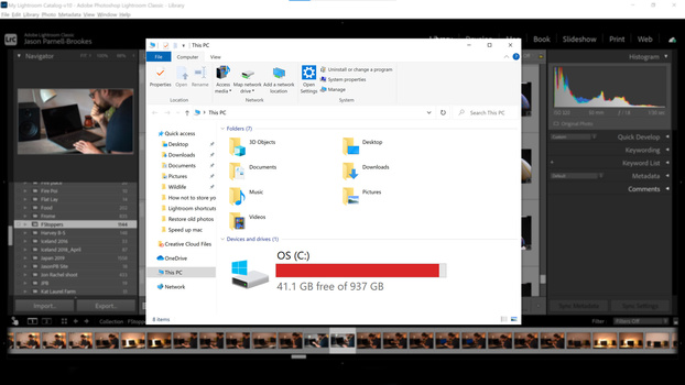 Laptop screenshot Laptop screenshot showing computer running out of space
