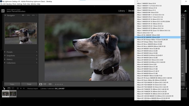 Lens list in Lightroom Lens list in Lightroom classic