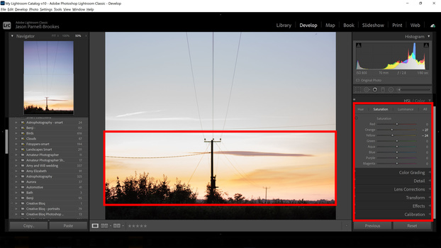 HSL/Color panel HSL/Color panel reducing orange in sky
