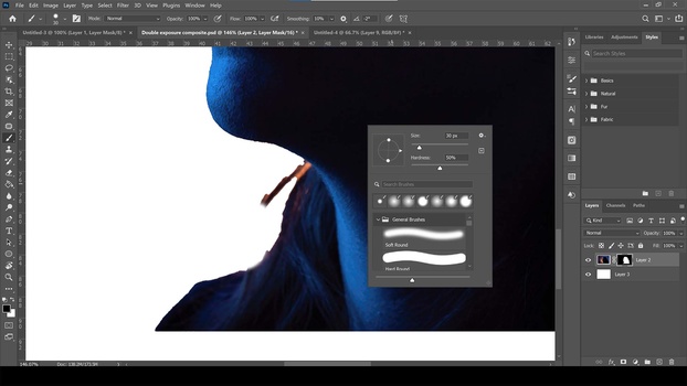 Refine the mask Refining the mask with the brush tool