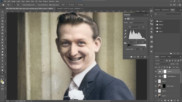 Boost tonal range Boost tonal range with a levels adjustment layer