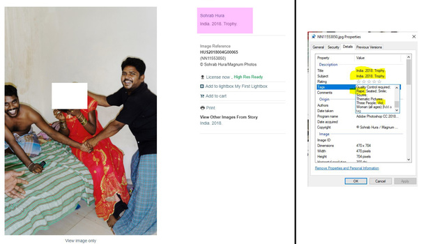 Screenshot from pro.magnumphotos.com alongside metadata details Screenshot from pro.magnumphotos.com alongside metadata details