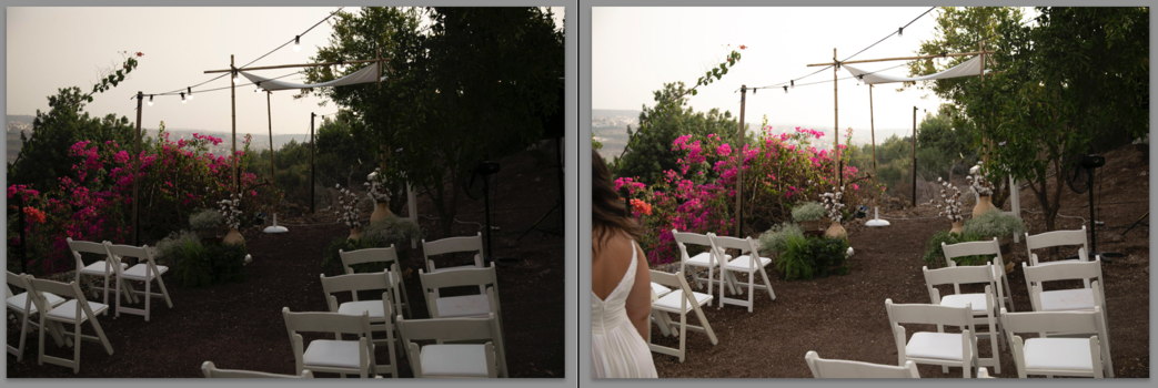 A culling software for photographers A side by side comparison of two images of an outdoor wedding ceremony.