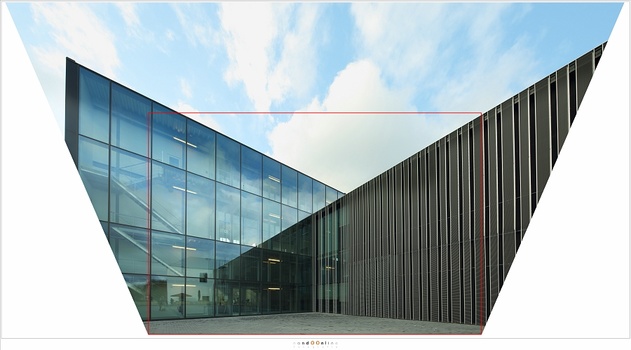 If you have perspective distortion, it can be fixed in post processing. But you will need to crop the image. How much depends on the amount of distortion.
