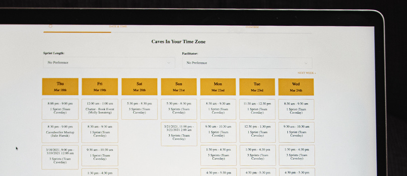 The scheduling system used by Cave Day.