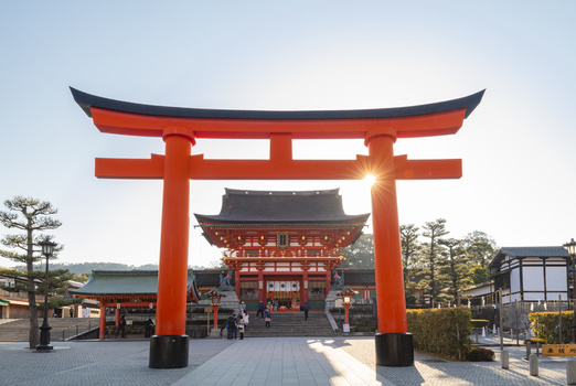 Travel photography industry during the pandemic. Red Japanese temple.