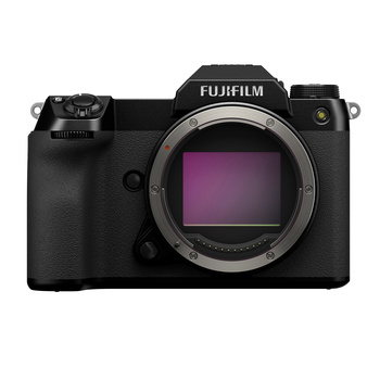 Fujifilm GFX 100S mirrorless camera body front view with lens mount visible.