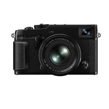 Fujifilm X-Pro3 rangefinder camera with fixed prime lens, shown from front three-quarter angle against white background.