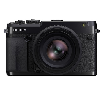 Fujifilm compact digital camera with fixed prime lens and control dial on top panel.