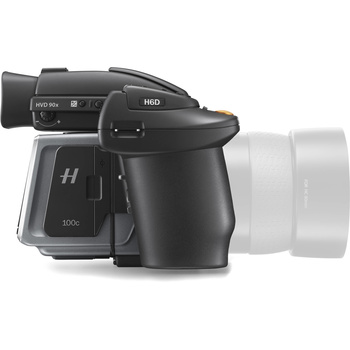 Hasselblad H series medium format camera with digital back, shown from a three-quarter view with lens detached.