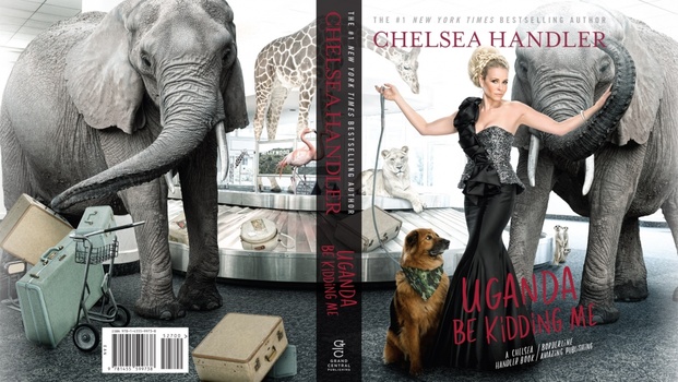 Book cover featuring a woman in black posing with an elephant and dog against a white background.
