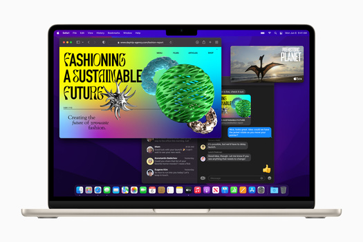 Screenshot of a macOS desktop displaying a vibrant website design about sustainable fashion with colorful gradient backgrounds and layered interface elements.