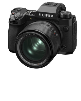 Fujifilm GFX 50S II mirrorless camera with standard zoom lens attached, shown against white background.