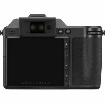 Hasselblad medium format camera rear view showing LCD screen and control buttons.
