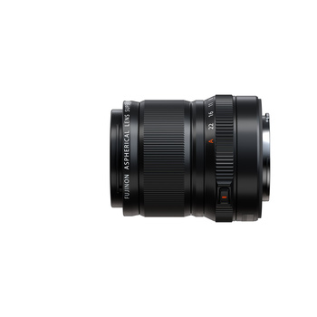 Black telephoto lens with ribbed barrel and focus ring against white background.