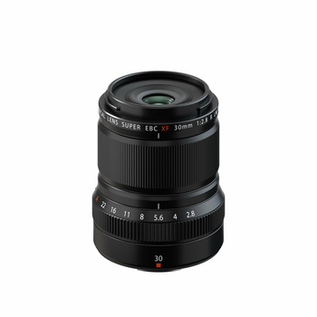 Black manual focus lens with aperture ring and focal length markings displayed against white background.
