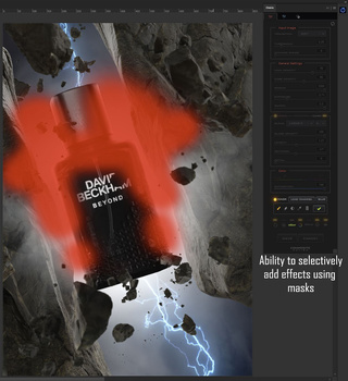 Screenshot showing selective effect application using masks in photo editing software.