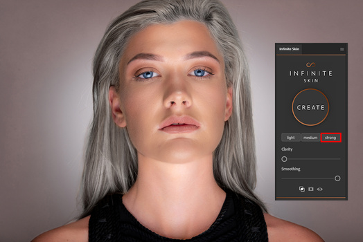 Screenshot of digital skin creation software showing a female portrait with adjustable rendering parameters.