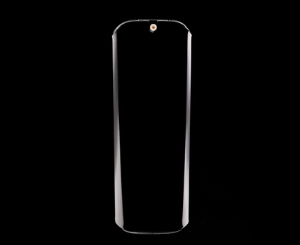 Smartphone mockup with rounded rectangular form and dark display on black background.