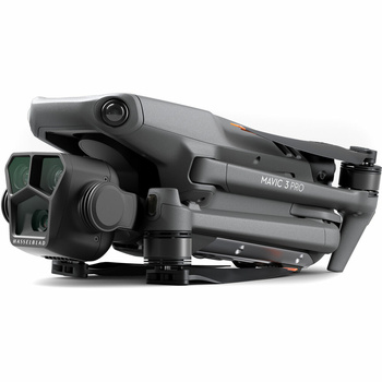 Professional drone with gimbal-mounted camera and thermal imaging sensor on dark background.