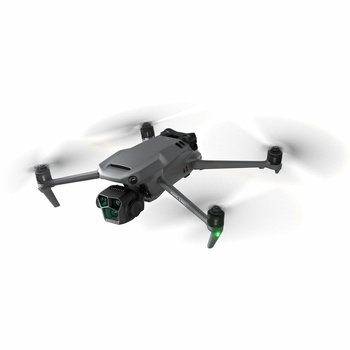 Drone with four propellers and extended landing legs positioned against a white background.