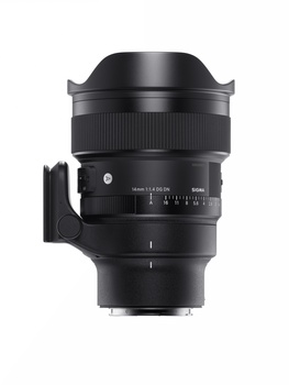 Black telephoto lens with focus ring and depth-of-field scale markings visible on the barrel.