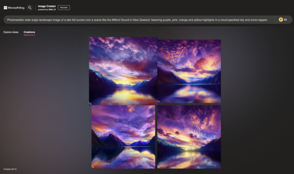 Four variations of a dramatic alpine lake sunset with mirrored reflections and purple-orange sky.