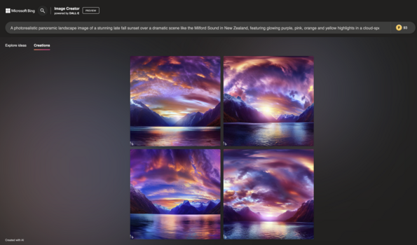 Grid of six dramatic sunset and sunrise landscapes with vibrant purple, orange, and gold sky reflections over water and mountains.