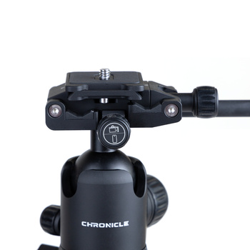 Chronicle ball head tripod mount with quick-release plate and friction arm control knob.