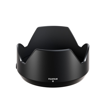 Black lens hood with tulip-shaped design and ridged interior surface.