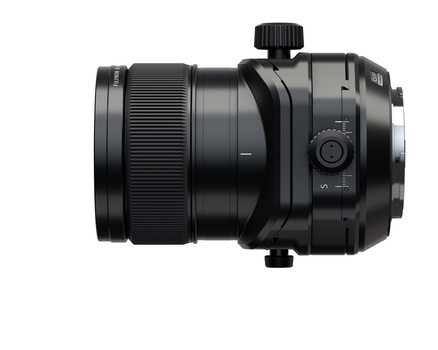 Tilt-shift lens with manual focus mechanism and control ring, photographed against a white background.