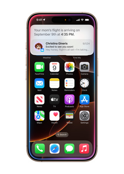 Screenshot of iPhone home screen displaying notification from contact and grid of app icons.