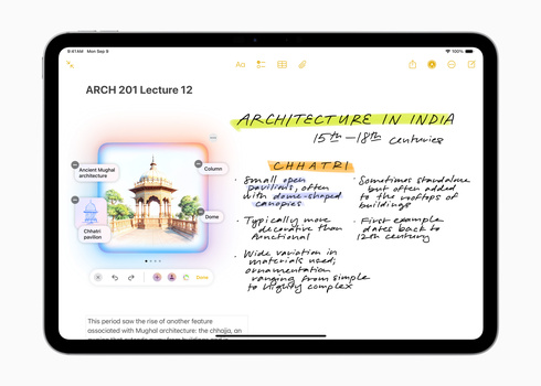 Screenshot of lecture notes on Indian architecture from 15th-18th centuries, featuring hand-drawn annotations and architectural illustrations.