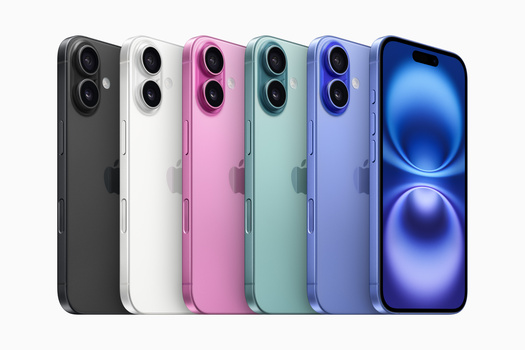 Six smartphones arranged in a row displaying different color options with dual rear cameras and notched displays.