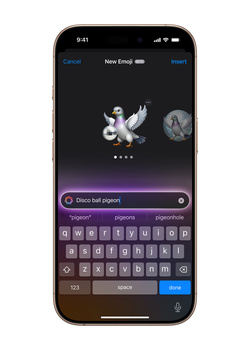Screenshot of a mobile app interface showing an emoji keyboard with a bird character selection and text input field.