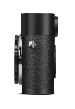 Black compact rangefinder camera shown from the side profile view.