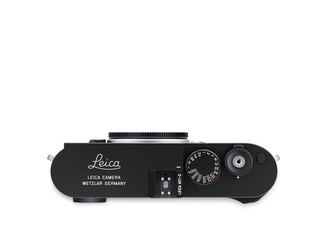Top-down view of a Leica rangefinder camera body showing the shutter speed dial and viewfinder controls.