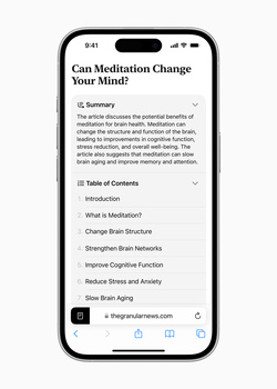 Screenshot of an article about meditation on a smartphone display.