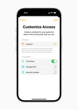 Screenshot of a mobile app interface showing customizable access settings with toggle switches for different features.