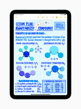 Screenshot of educational lesson plan on binary molecules and compounds displayed on tablet device.