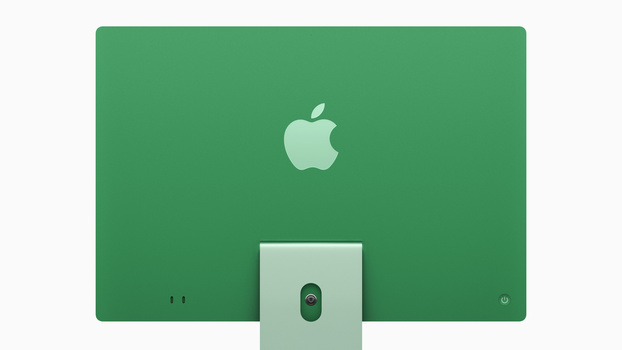 Apple 24-inch iMac in green with the Apple logo centered on the back panel.