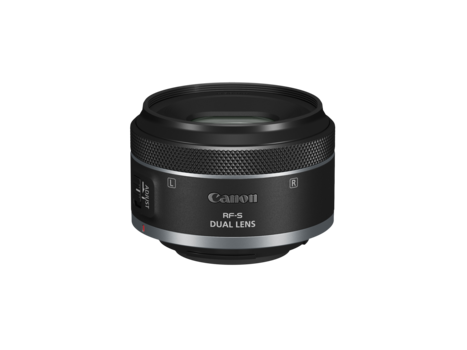 Canon RF 50mm f/1.8 STM lens with dual lens optics and textured focus ring.