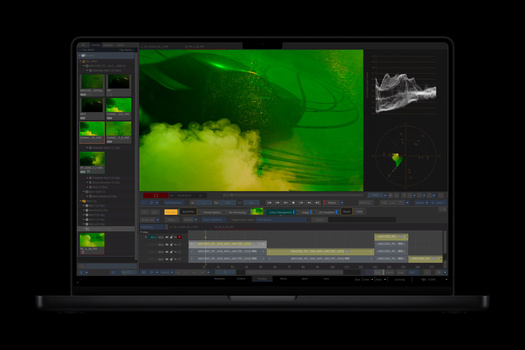 Screenshot of video editing software displaying green-tinted footage with color grading controls and timeline.