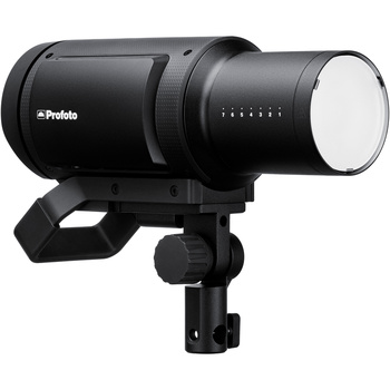 Profoto B10 Plus monolight flash unit mounted on a stand with reflector attachment.