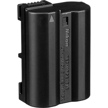 Black cylindrical camera battery with textured grip surface and model information printed on side.