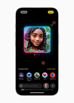 Screenshot of a mobile app interface displaying a portrait photo with neon rainbow gradient border effect.
