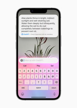 Screenshot of a mobile app interface showing a plant care guide with an illustrated aloe plant and a pink keyboard overlay.